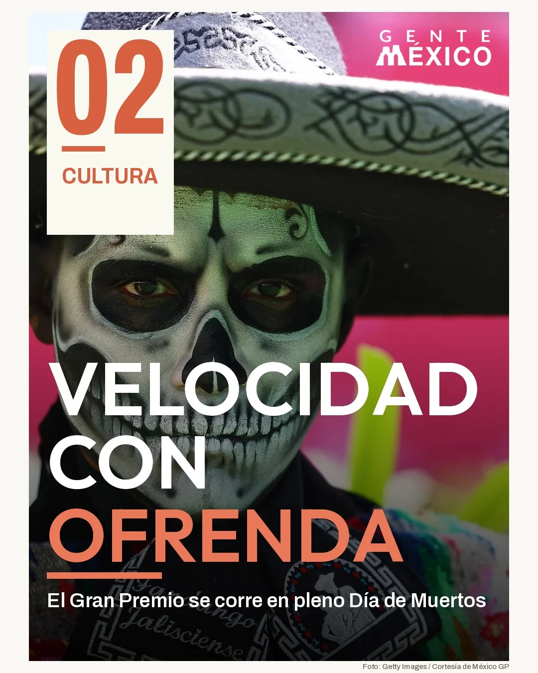 Portada de Cultura: «Velocidad con ofrenda», sobre el Gran Premio de México en pleno Día de Muertos.