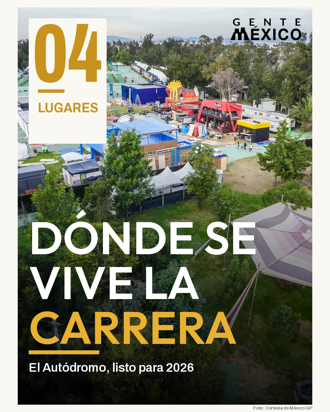 Portada de Lugares: «Dónde se vive la carrera», con una foto del Autódromo Hermanos Rodríguez.