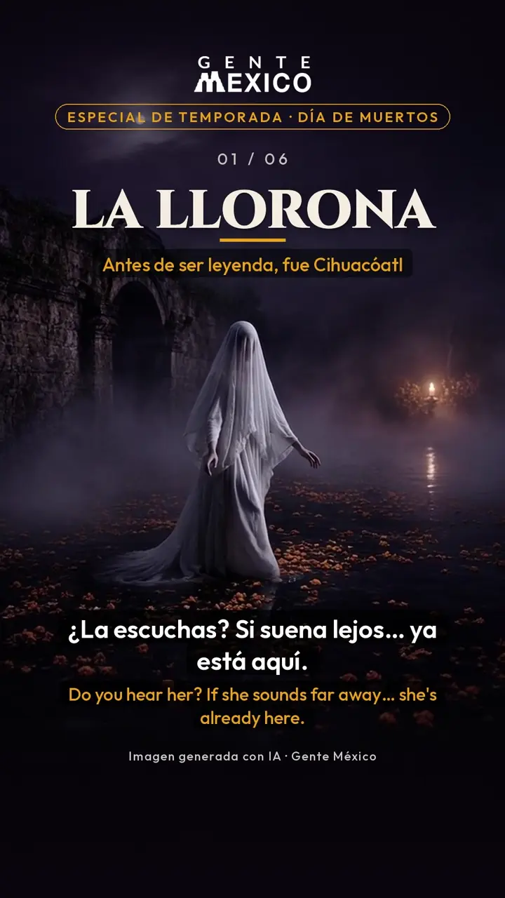 La Llorona teaser: a woman by the water at night (AI-generated image)